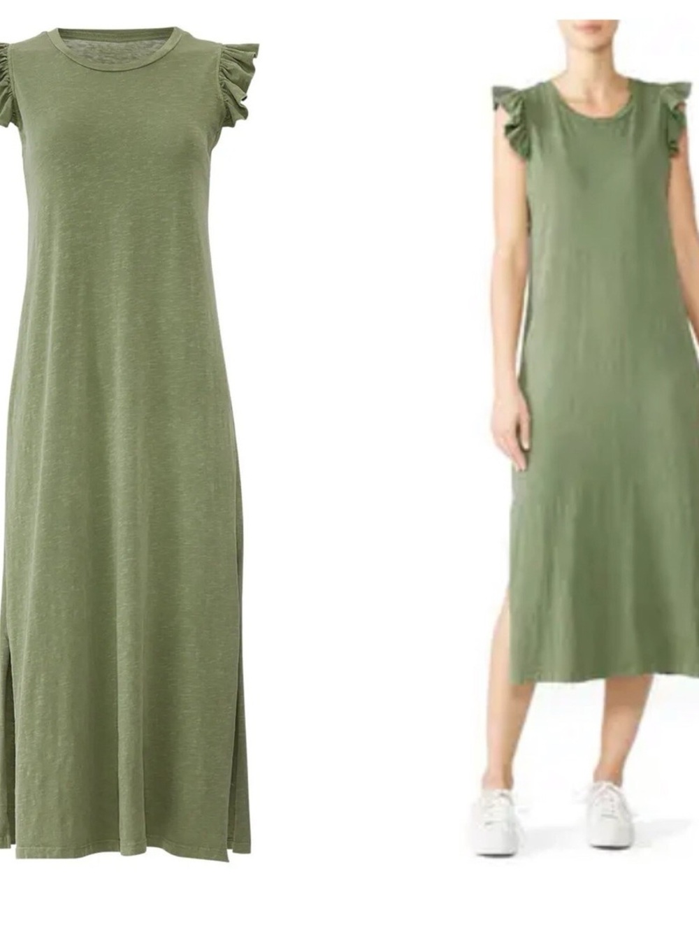 Sundry Anthropologie large Olive Ruffle Sleeve Maxi Dress